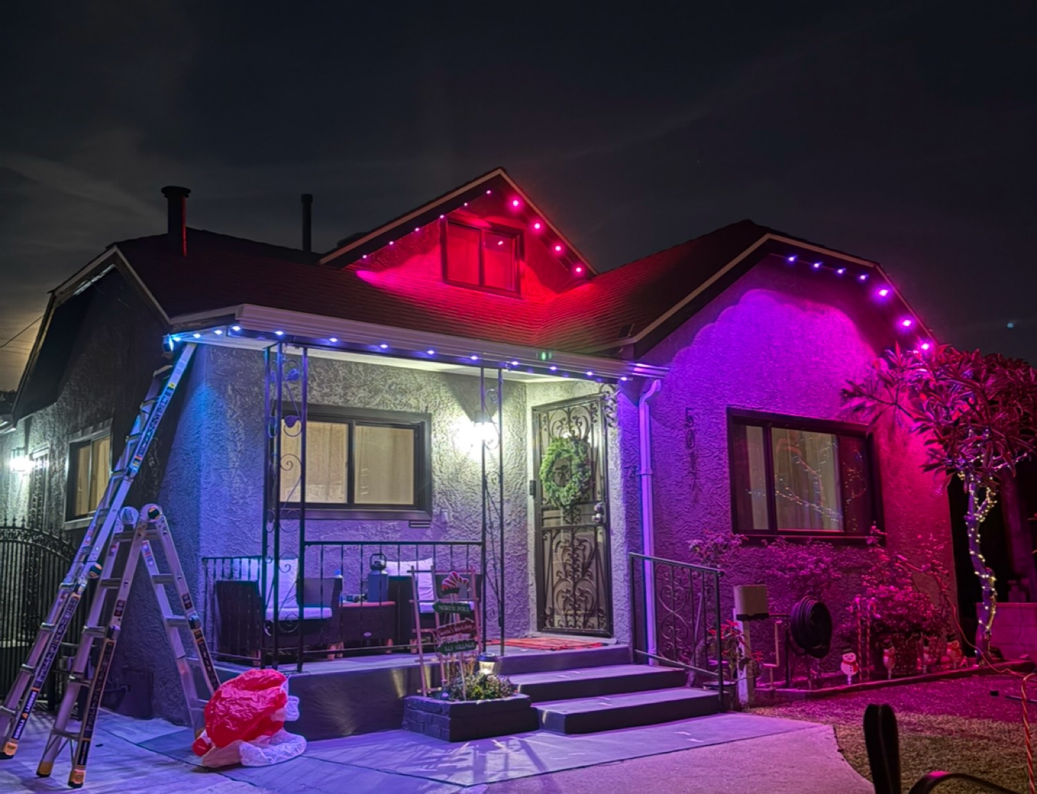Red and purple LED with Christmas decorations
