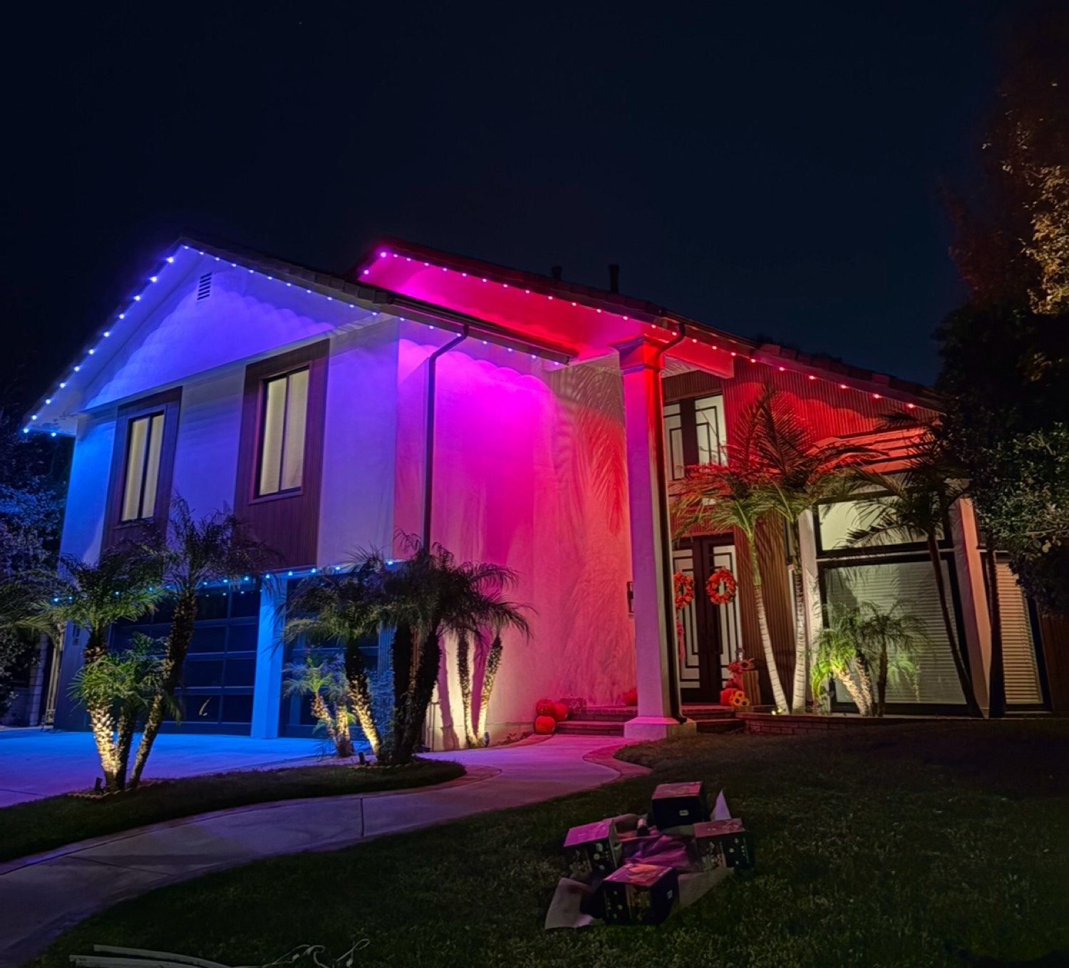 Modern home with blue and pink LED lighting