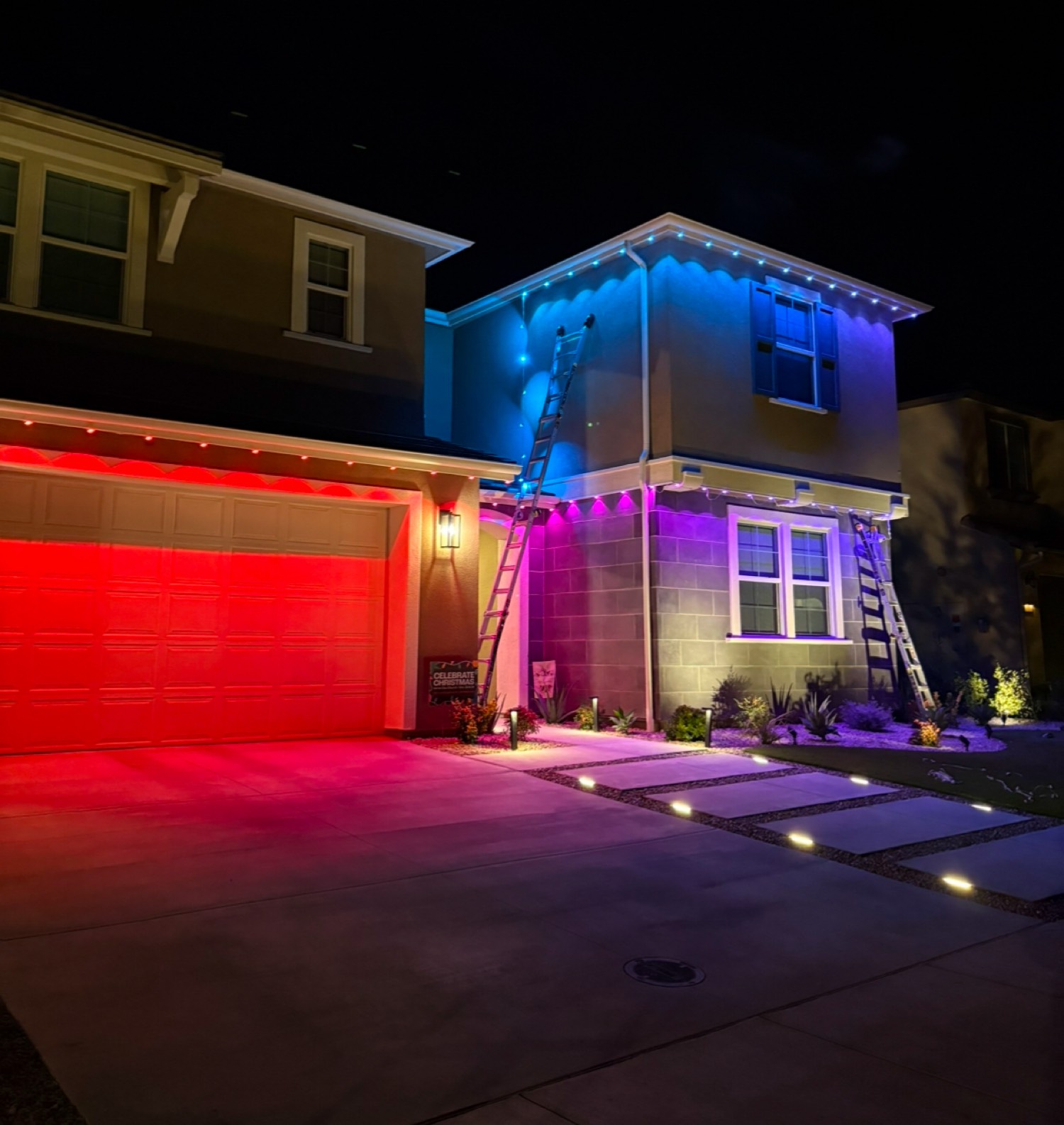 Red garage and blue-purple LED lighting